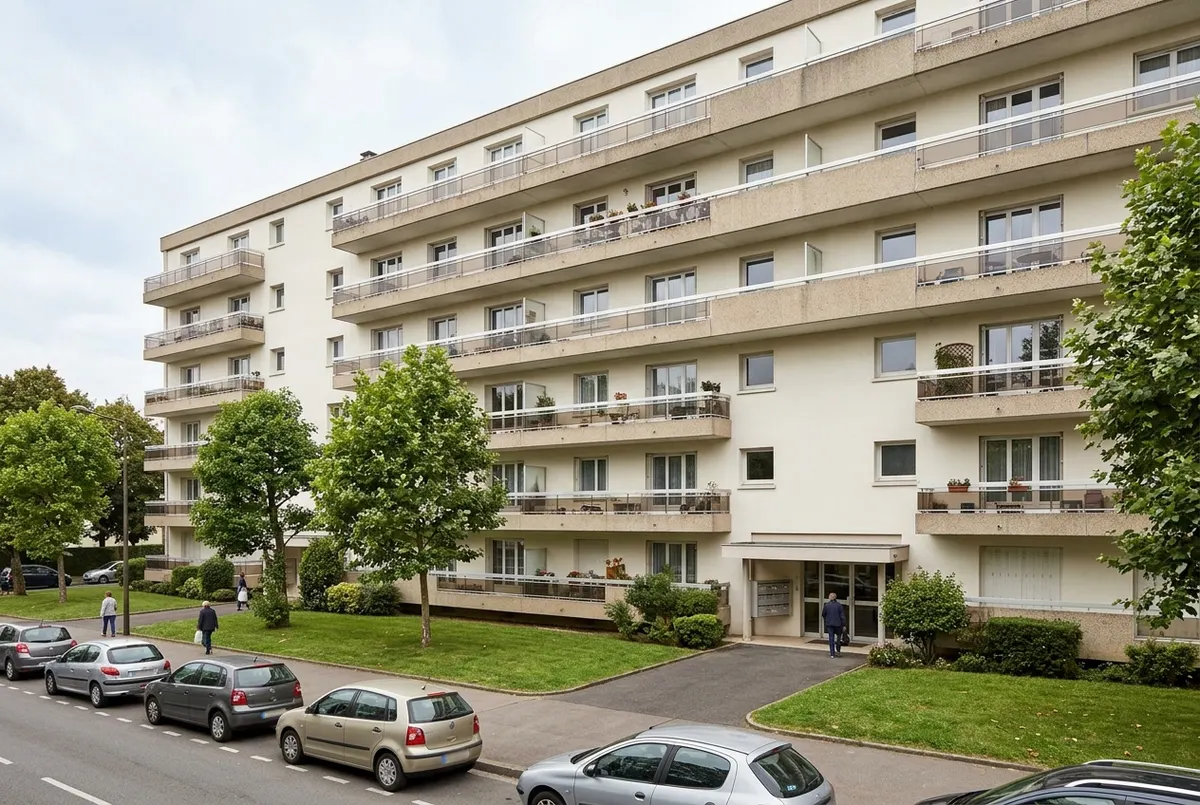 Résidence de copropriété des années 1970 avec balcons